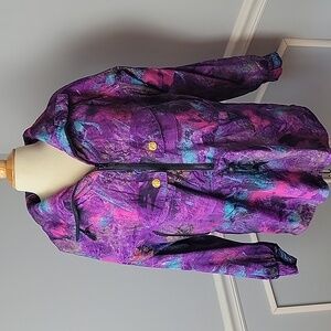 BLACK BEAR VTG 80s Purple Teal‎ Retro Print Half Zip Ski Shell Active Jacket 8